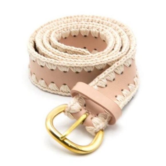 Rachel Comey Thin Crochet Estate Belt Leather Silver Blush‎ XS